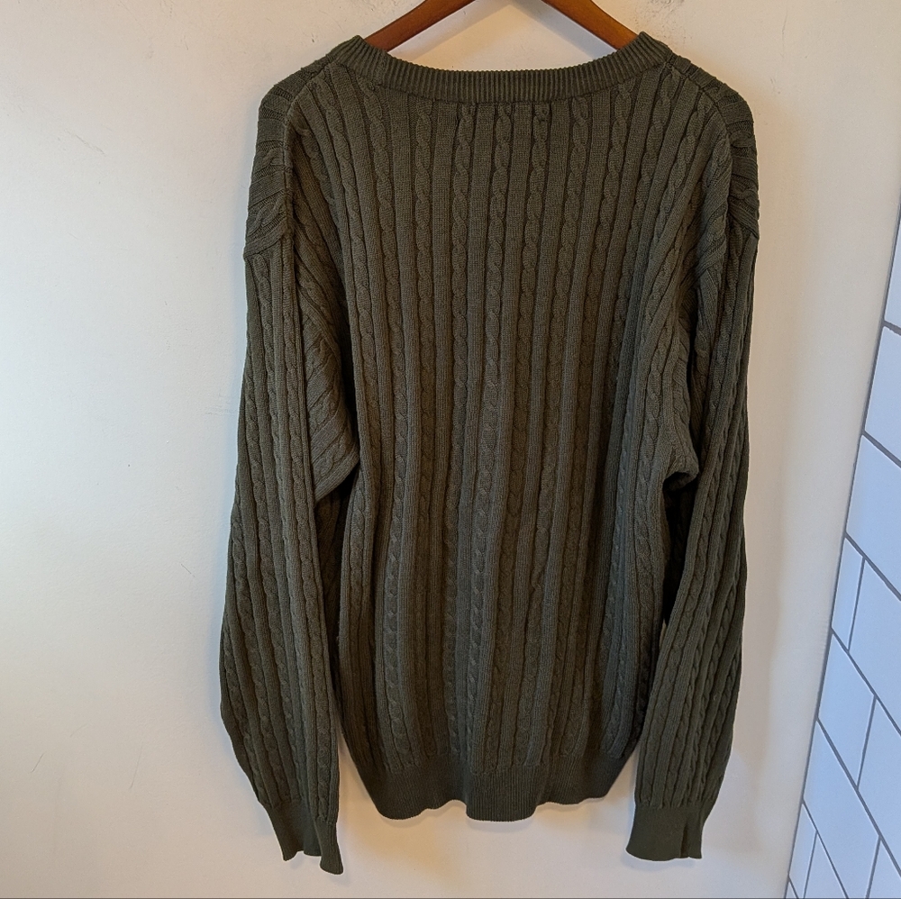 Brooks Brothers Mem's Green Golf Cotton Cable Knit Crewneck Sweater XL - Picture 3 of 5